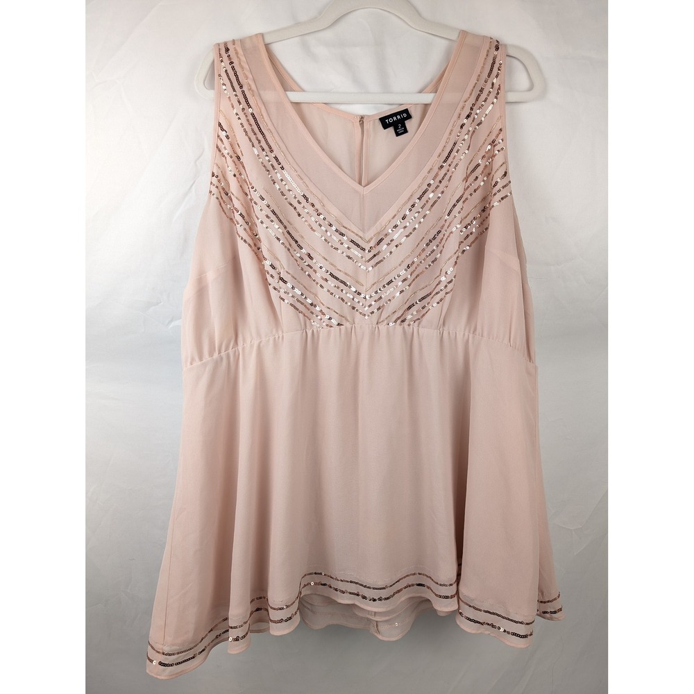 Torrid Y2K Sequin Babydoll Tank Size 2 2X Pink‎ Embellished Romantic Festival - Picture 2 of 9
